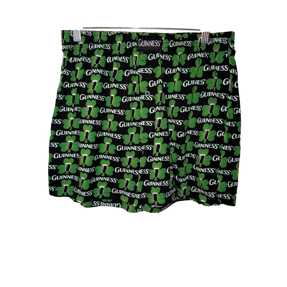 Guinness Mens Large Black Green Shamrock Logo Cotton Boxer Shorts Underwear‎ L